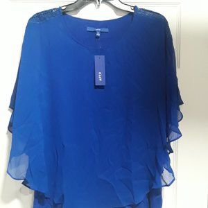 Apt 9 Blue Dressy Top with Lace Shoulders - NWT